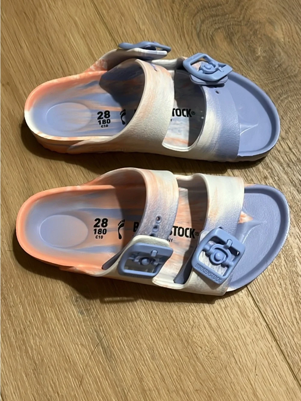 NEW NIB Birkenstock Arizona EVA Kids Sandals Sz 28 (K 10) Coral Peach Swirl